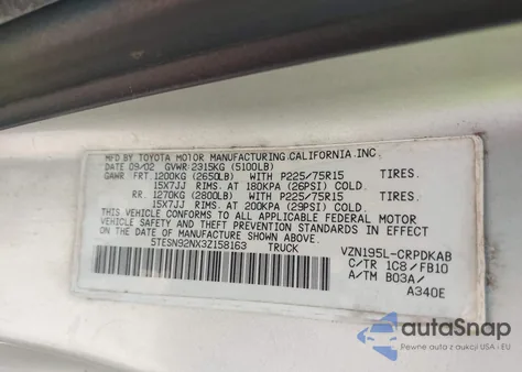 2003 Toyota Tacoma Prerunner V6 z USA, uszkodzony, nr VIN 5TESN92NX3Z158163